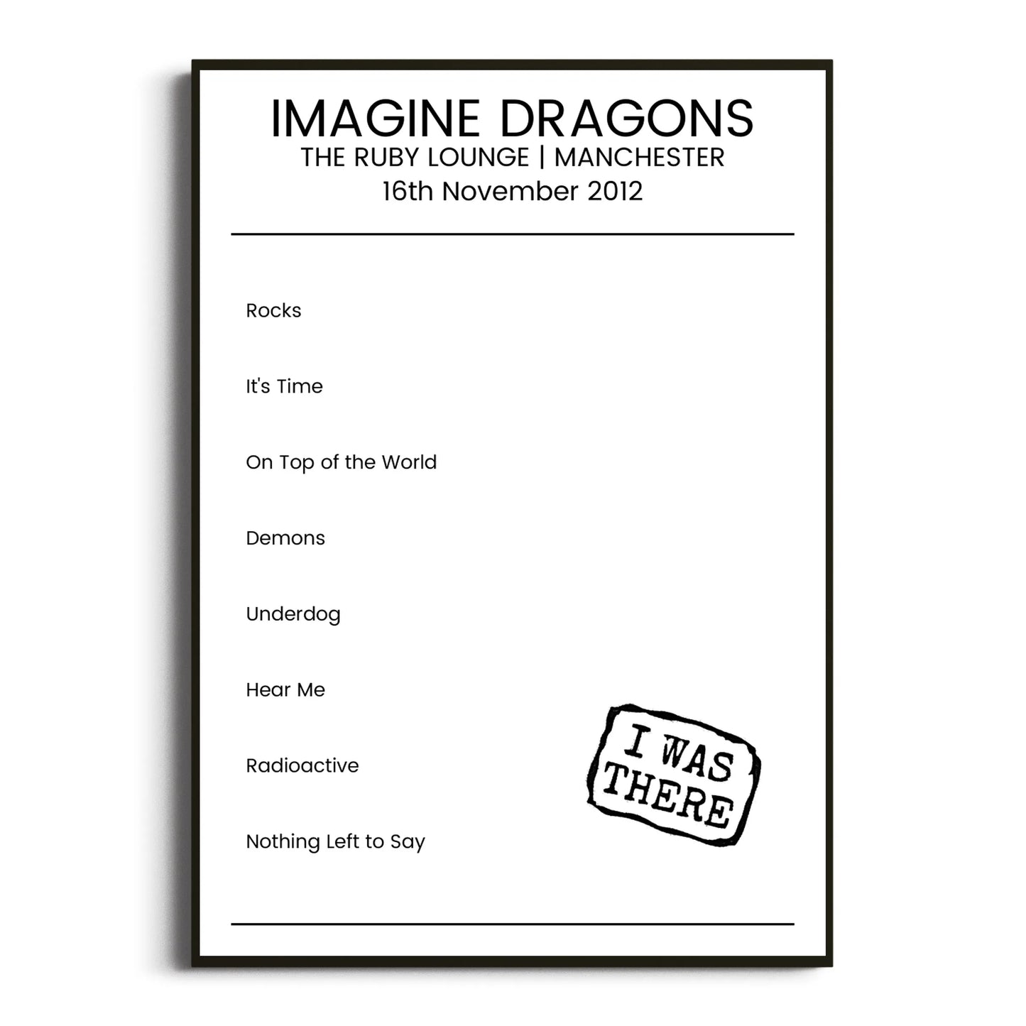 Imagine Dragons Manchester 16 November 2012 Setlist Poster