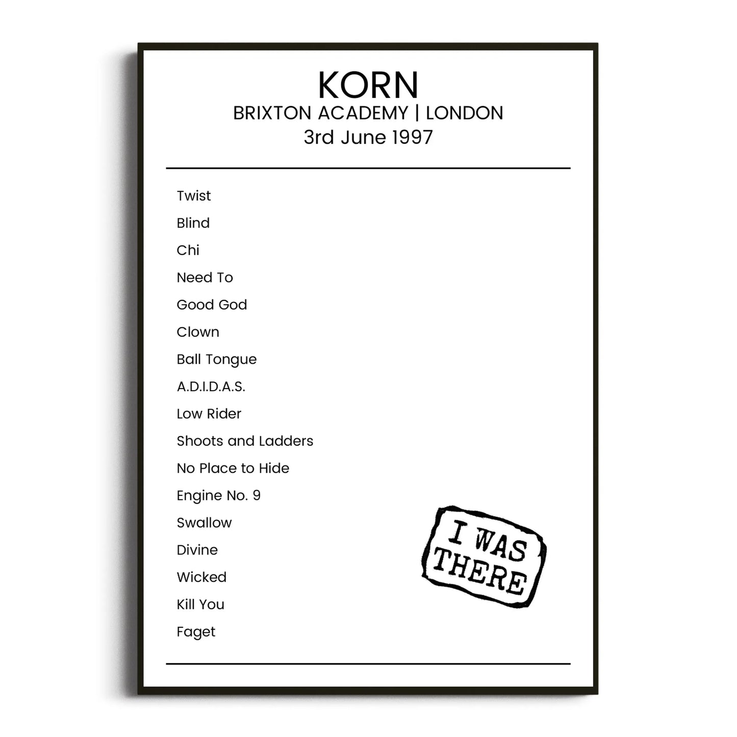 Korn London 03 June 1997 Setlist Poster