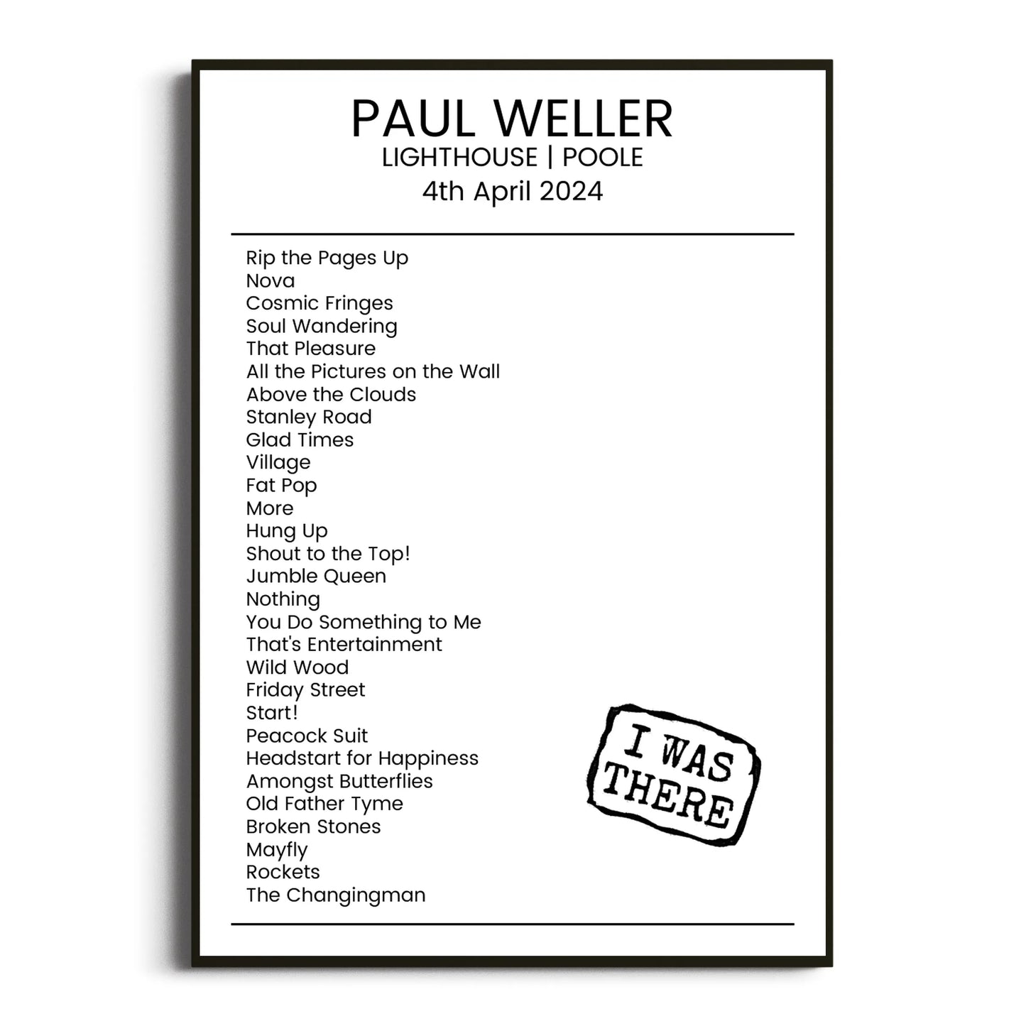 Paul Weller Poole 04 April 2024 Setlist Poster