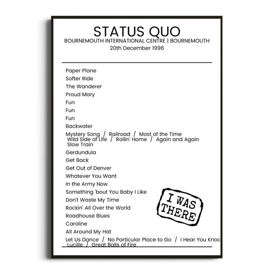 Status Quo Bournemouth 20 December 1996 Setlist Poster