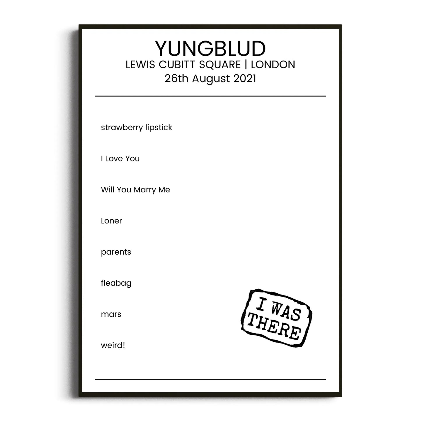 YUNGBLUD London 26 August 2021 Setlist Poster