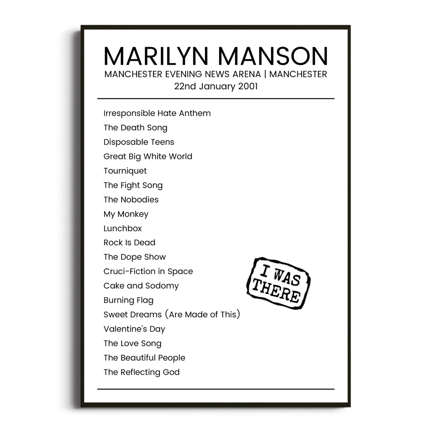 Marilyn Manson Manchester 22 January 2001 Setlist Poster