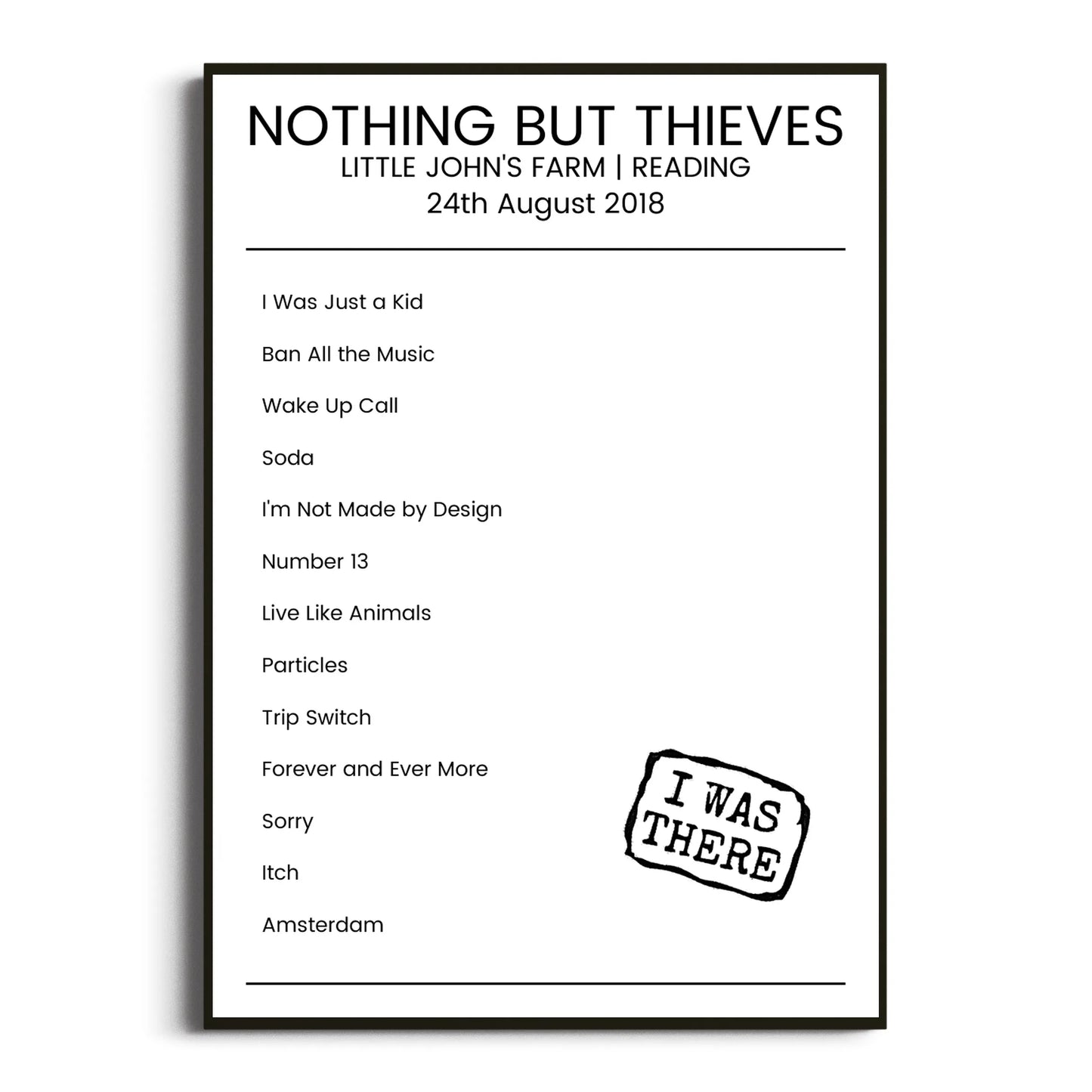 Nothing But Thieves Reading 24 August 2018 Setlist Poster