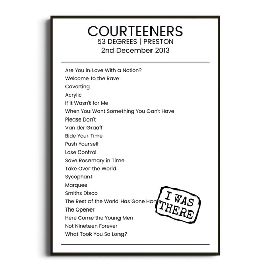 Courteeners Preston 02 December 2013 Setlist Poster