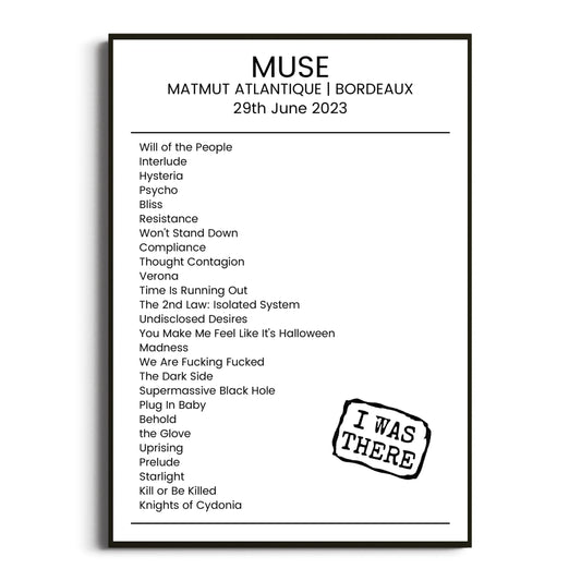 Muse Bordeaux 29 June 2023 Setlist Poster