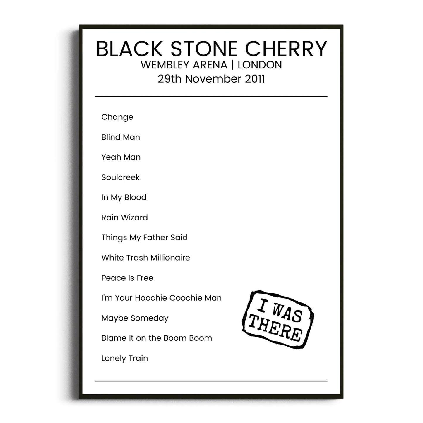 Black Stone Cherry London 29 November 2011 Setlist Poster