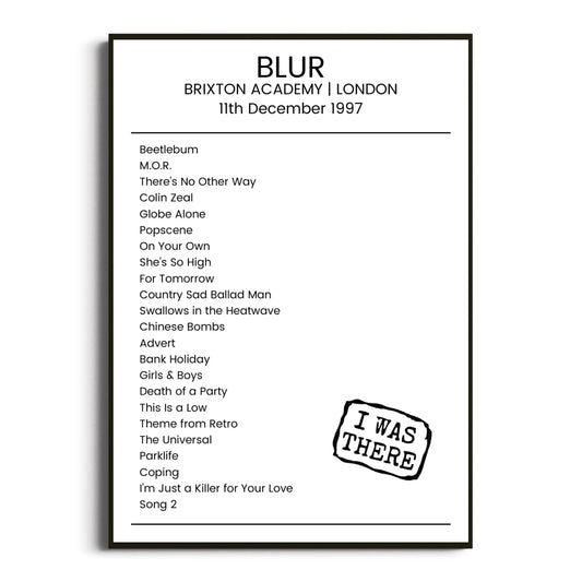 Blur London 11 December 1997 Setlist Poster