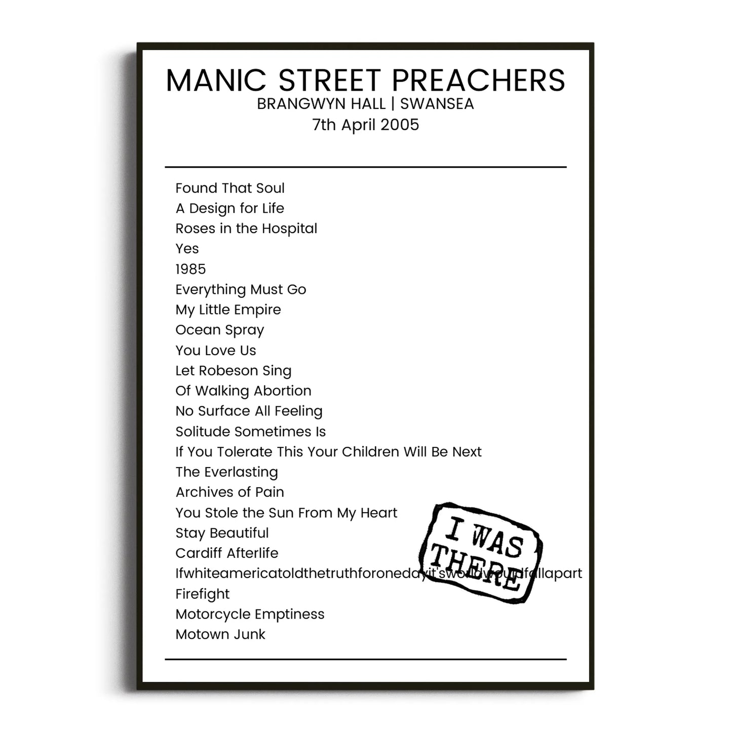 Manic Street Preachers Swansea 07 April 2005 Setlist Poster