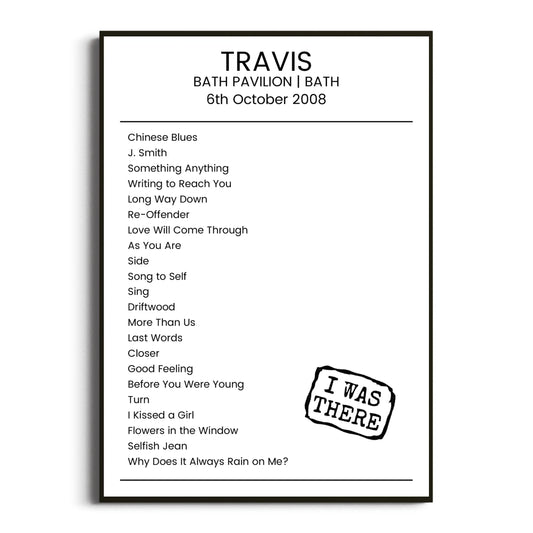 Travis Bath 06 October 2008 Setlist Poster