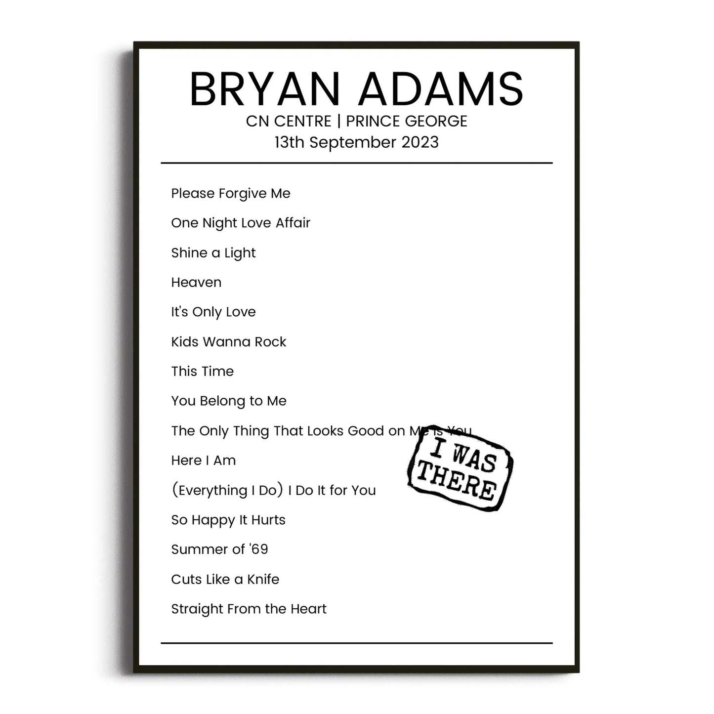 Bryan Adams Prince George 13 September 2023 Setlist Poster