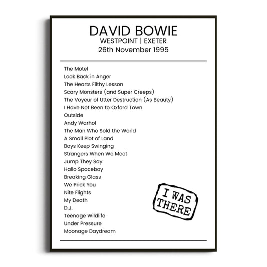 David Bowie Exeter 26 November 1995 Setlist Poster