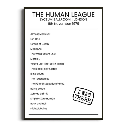 The Human League London 11 November 1979 Setlist Poster