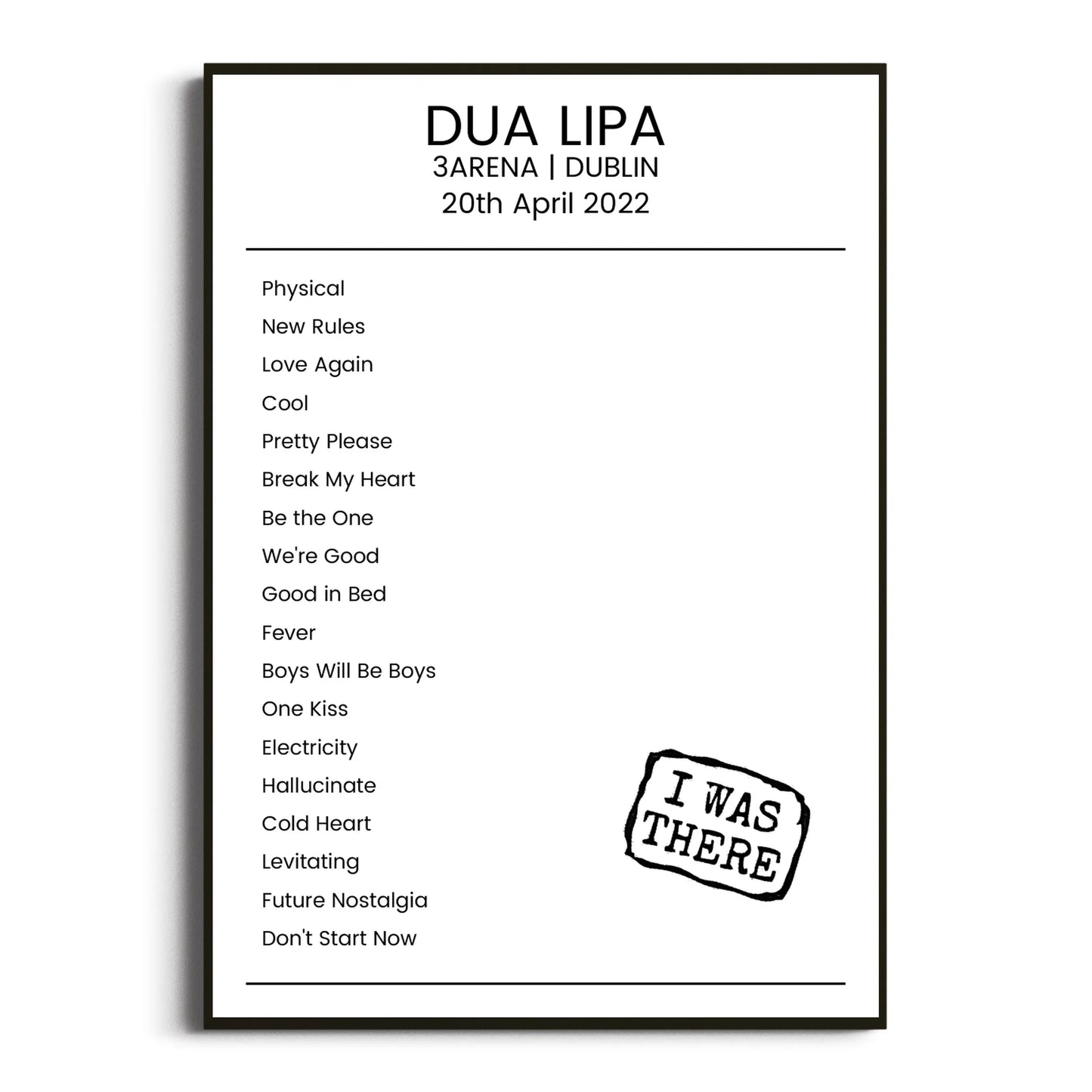 Dua Lipa Dublin 20 April 2022 Setlist Poster