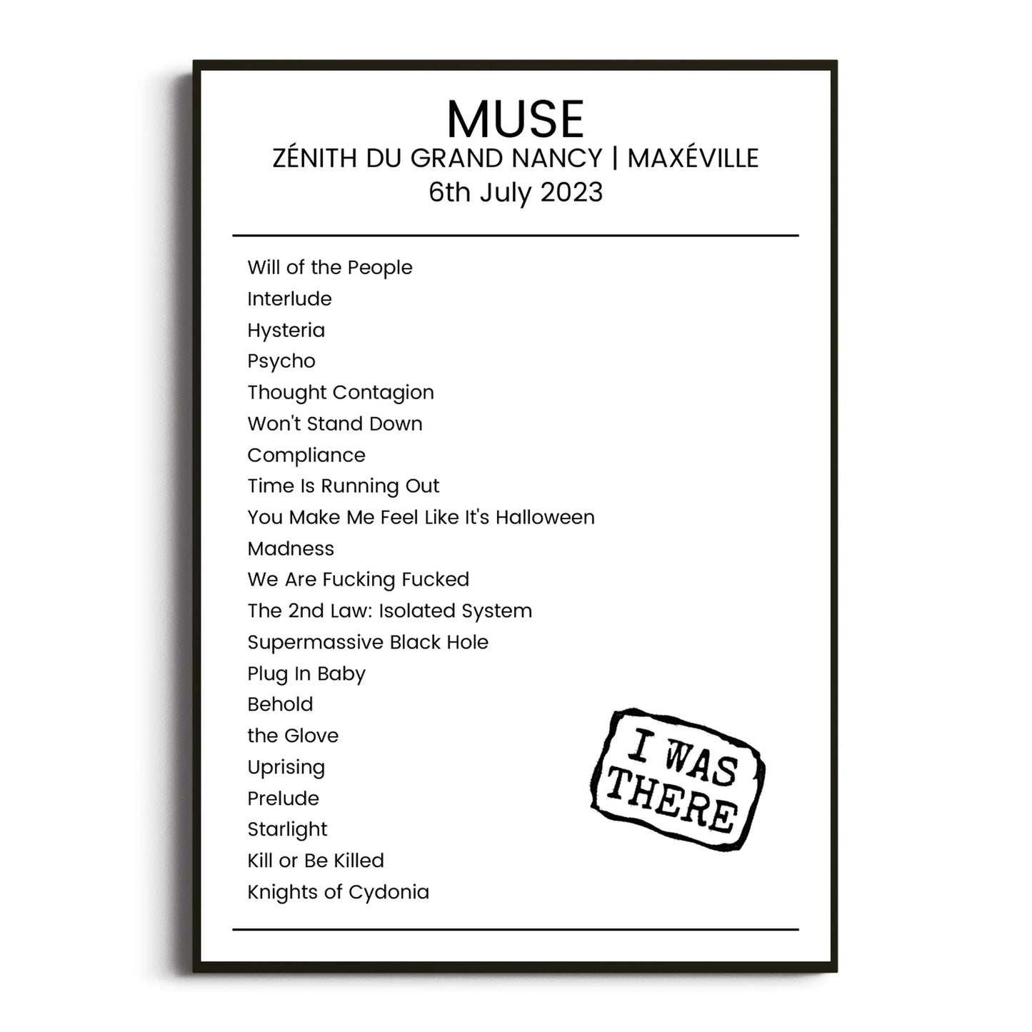 Muse Maxéville 06 July 2023 Setlist Poster