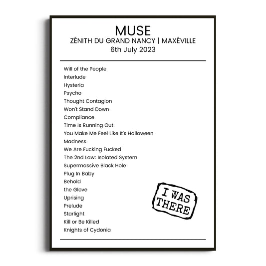 Muse Maxéville 06 July 2023 Setlist Poster