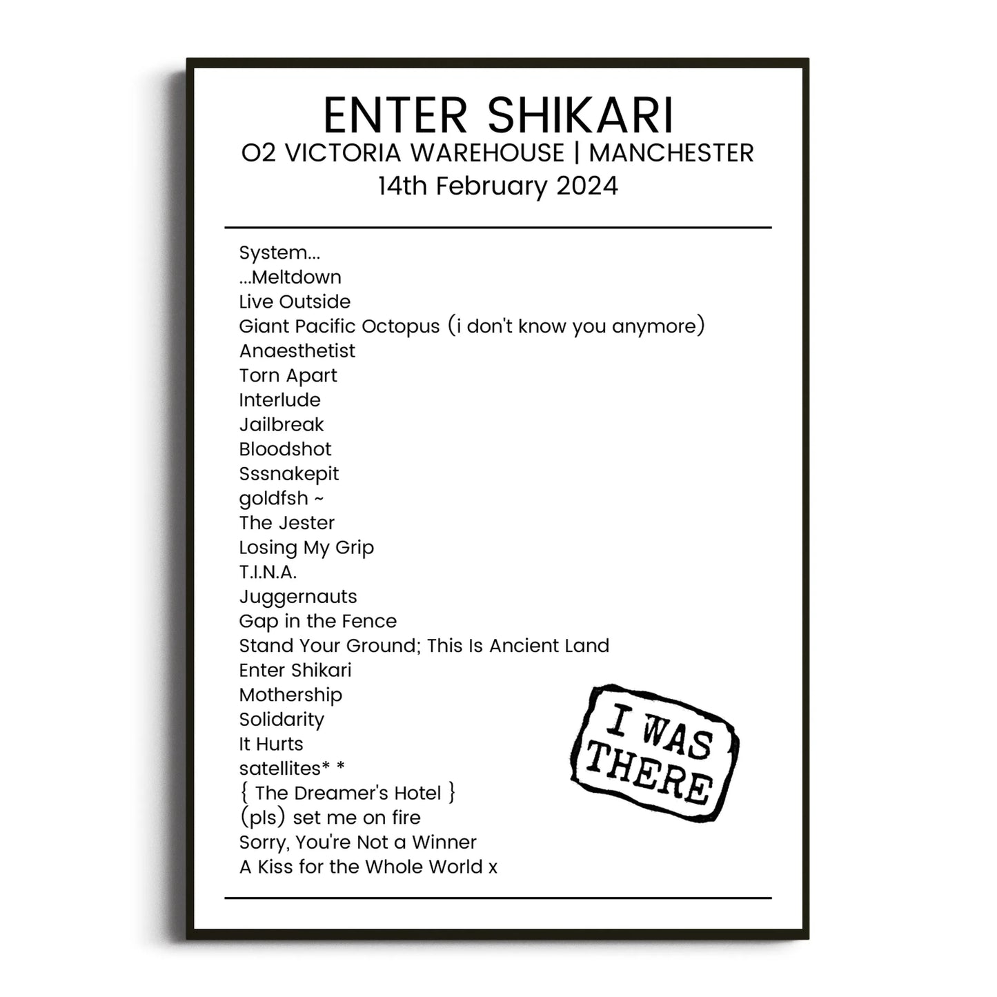 Enter Shikari Manchester 14 February 2024 Setlist Poster