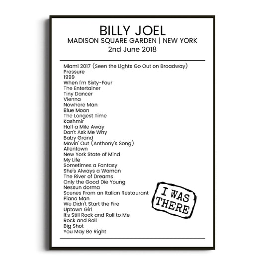 Billy Joel New York 02 June 2018 Setlist Poster