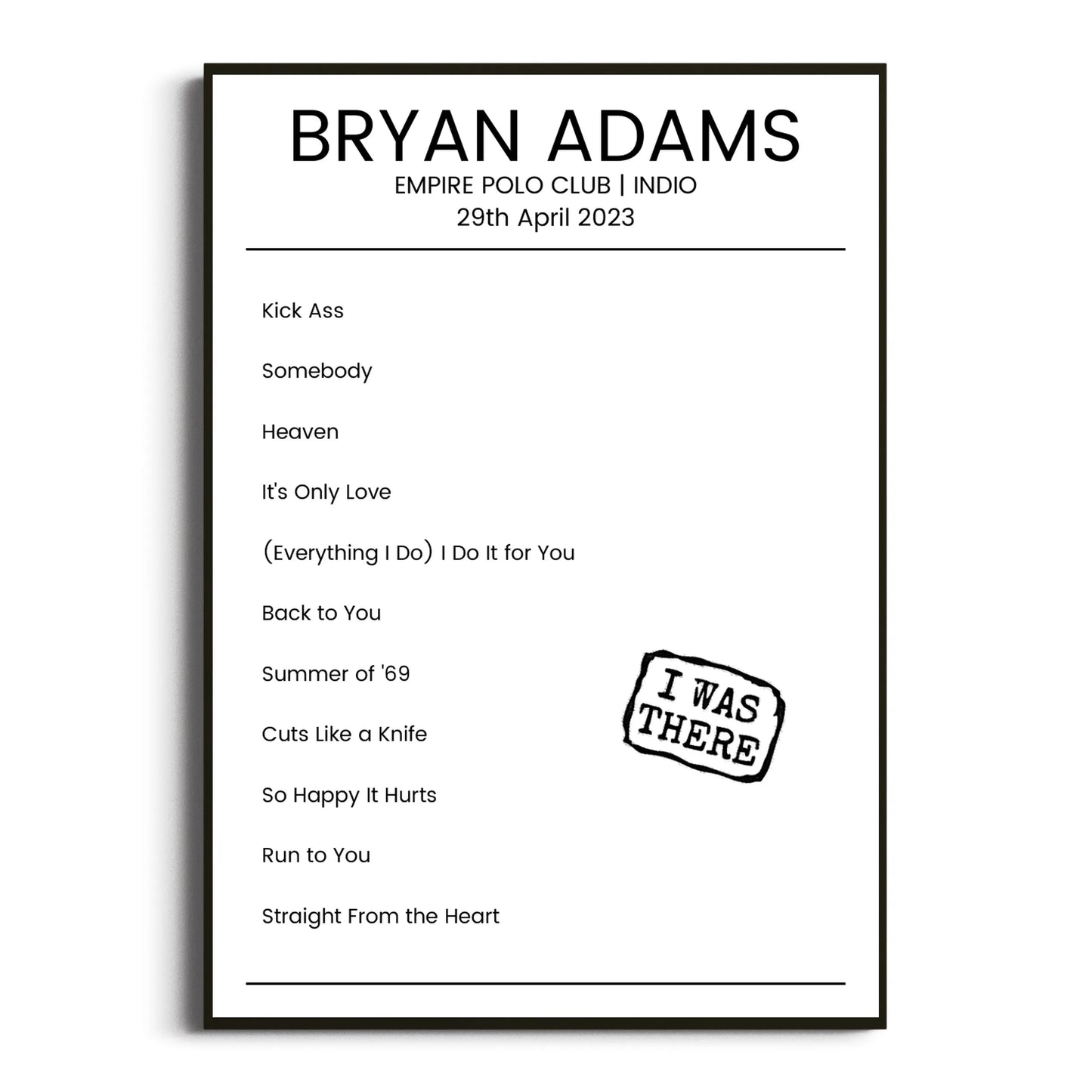 Bryan Adams Indio 29 April 2023 Setlist Poster