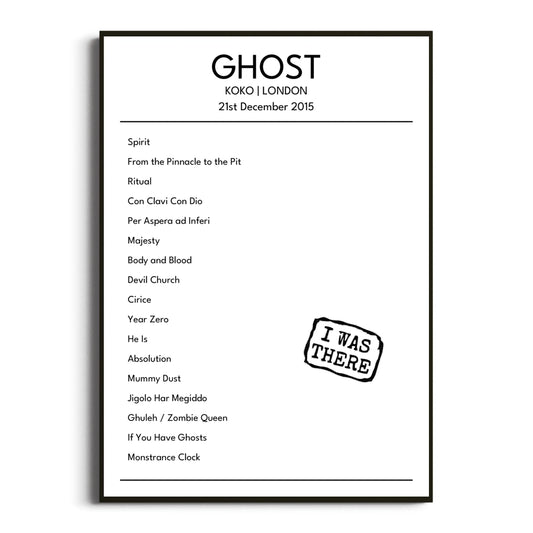 Ghost London 21 December 2015 Setlist Poster