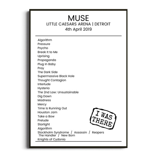 Muse Detroit 04 April 2019 Setlist Poster