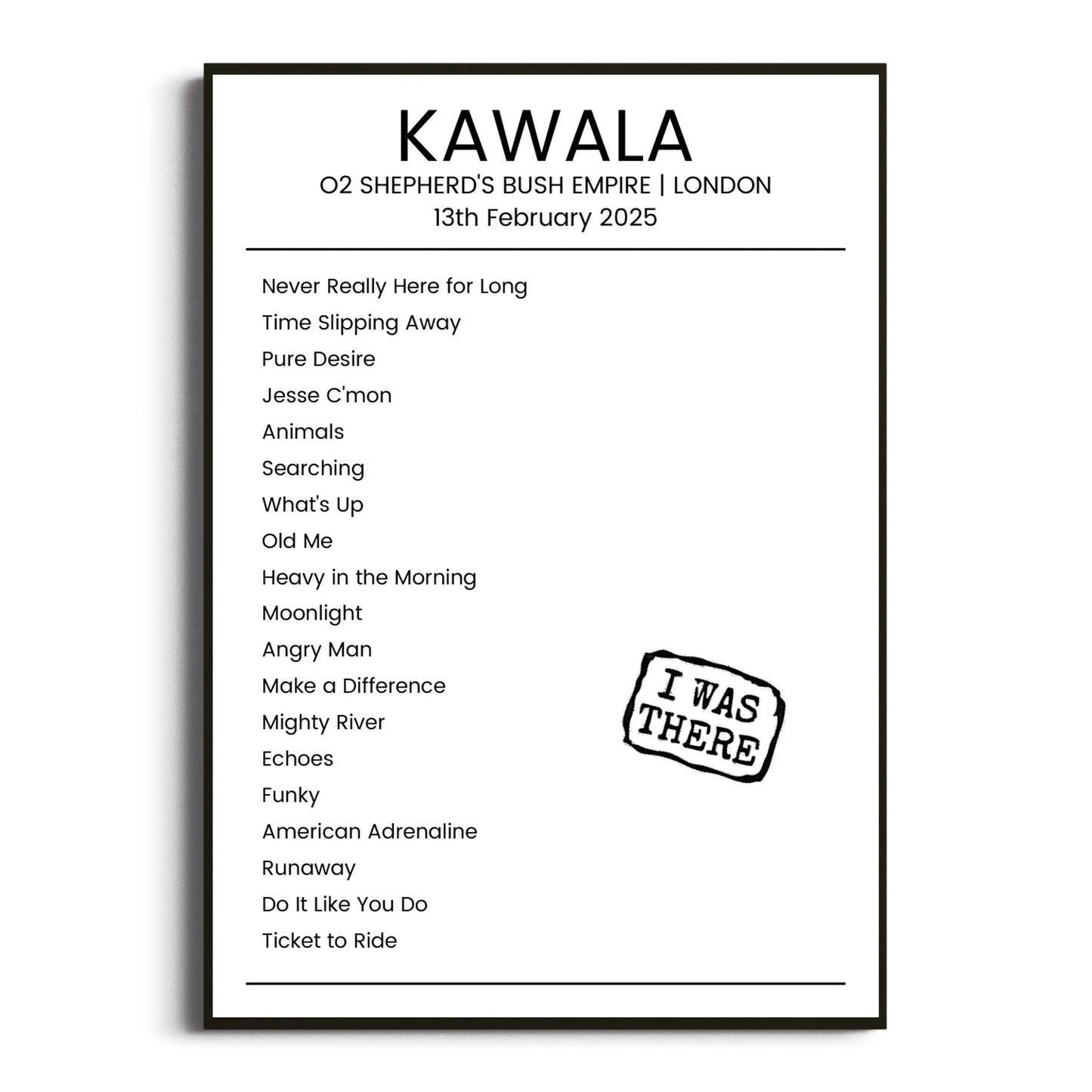 KAWALA London 13 February 2025 Setlist Poster