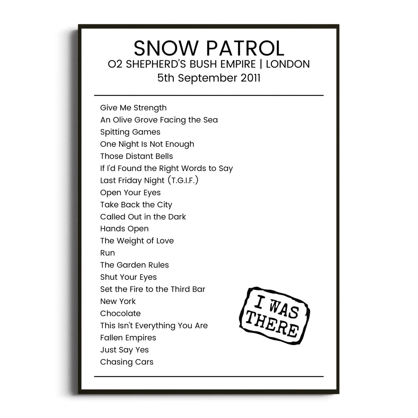 Snow Patrol London 05 September 2011 Setlist Poster