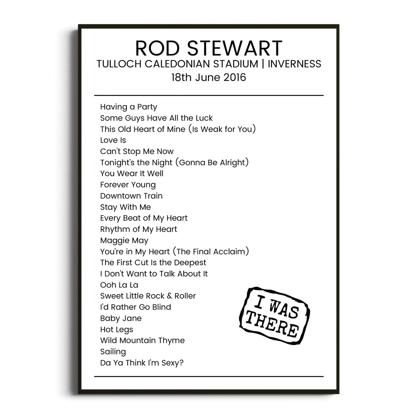 Rod Stewart Inverness 18 June 2016 Setlist Poster