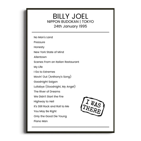 Billy Joel Tokyo 24 January 1995 Setlist Poster