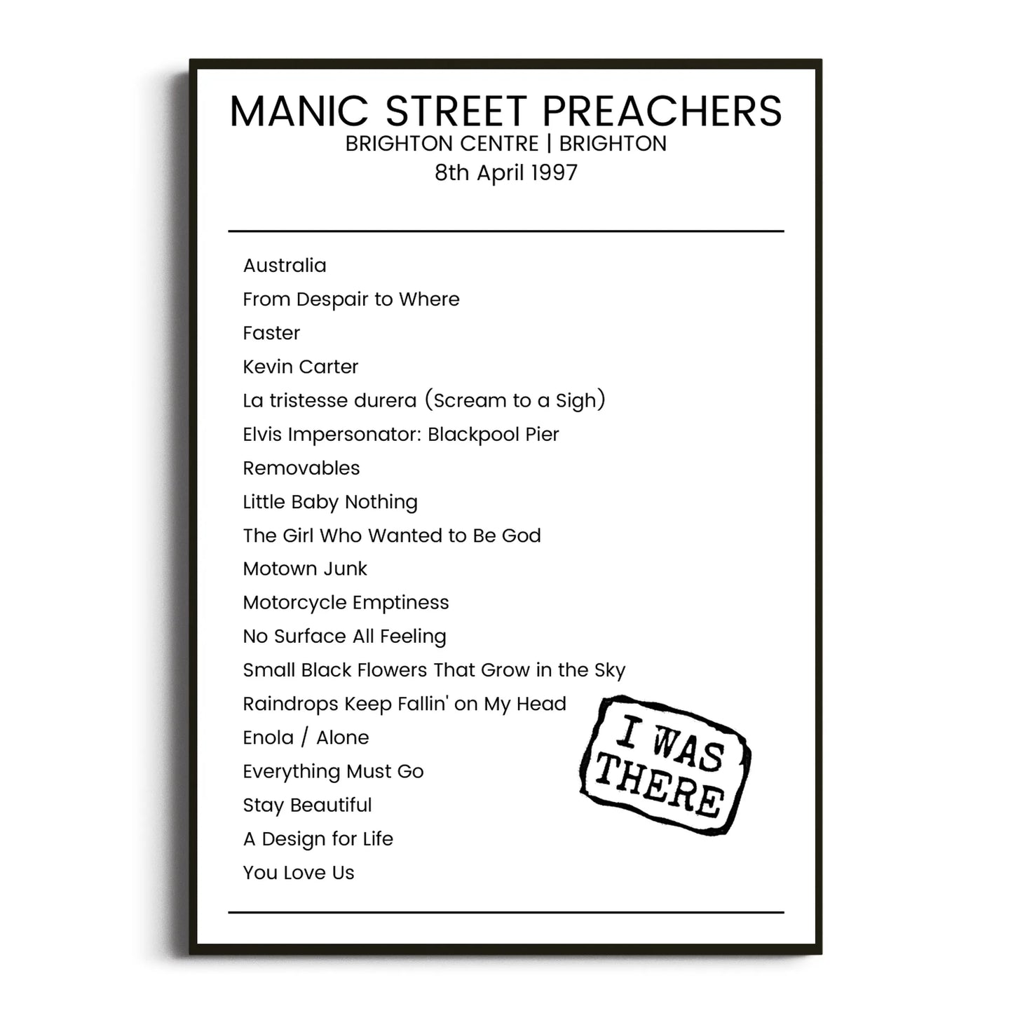 Manic Street Preachers Brighton 08 April 1997 Setlist Poster