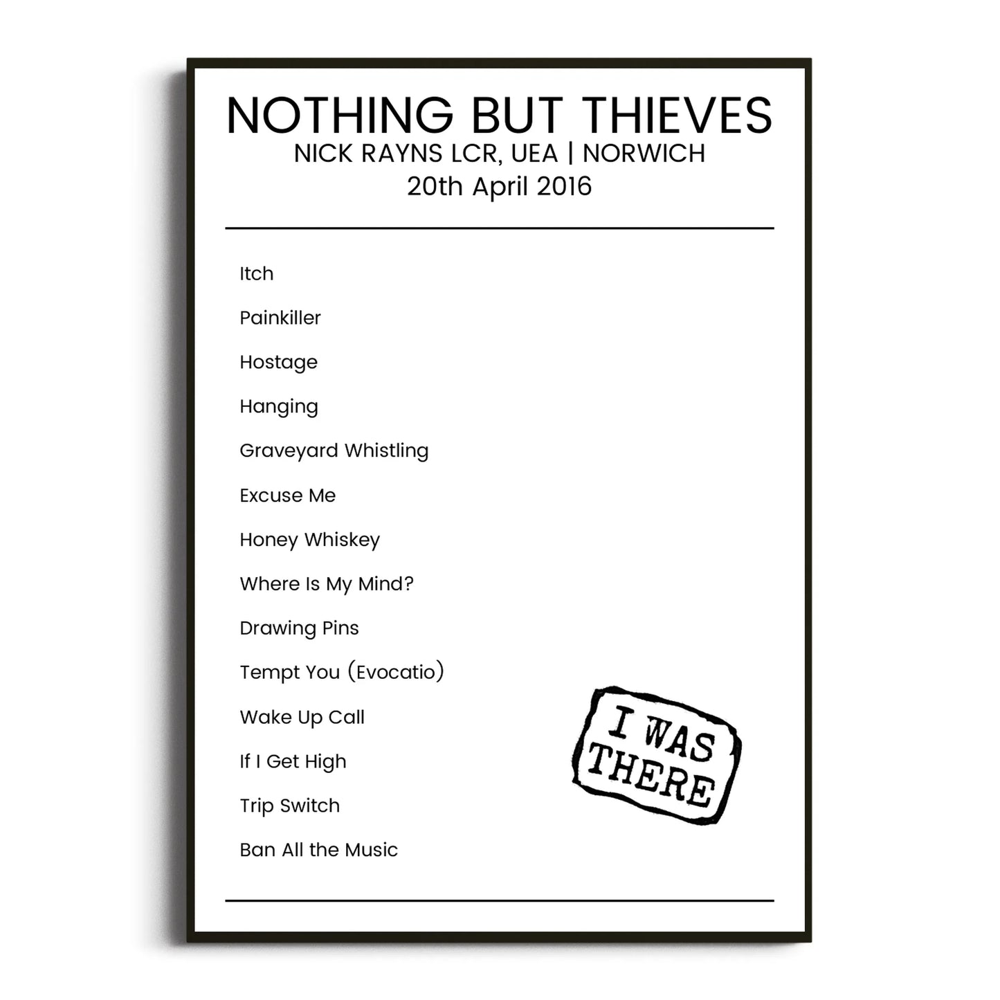 Nothing But Thieves Norwich 20 April 2016 Setlist Poster