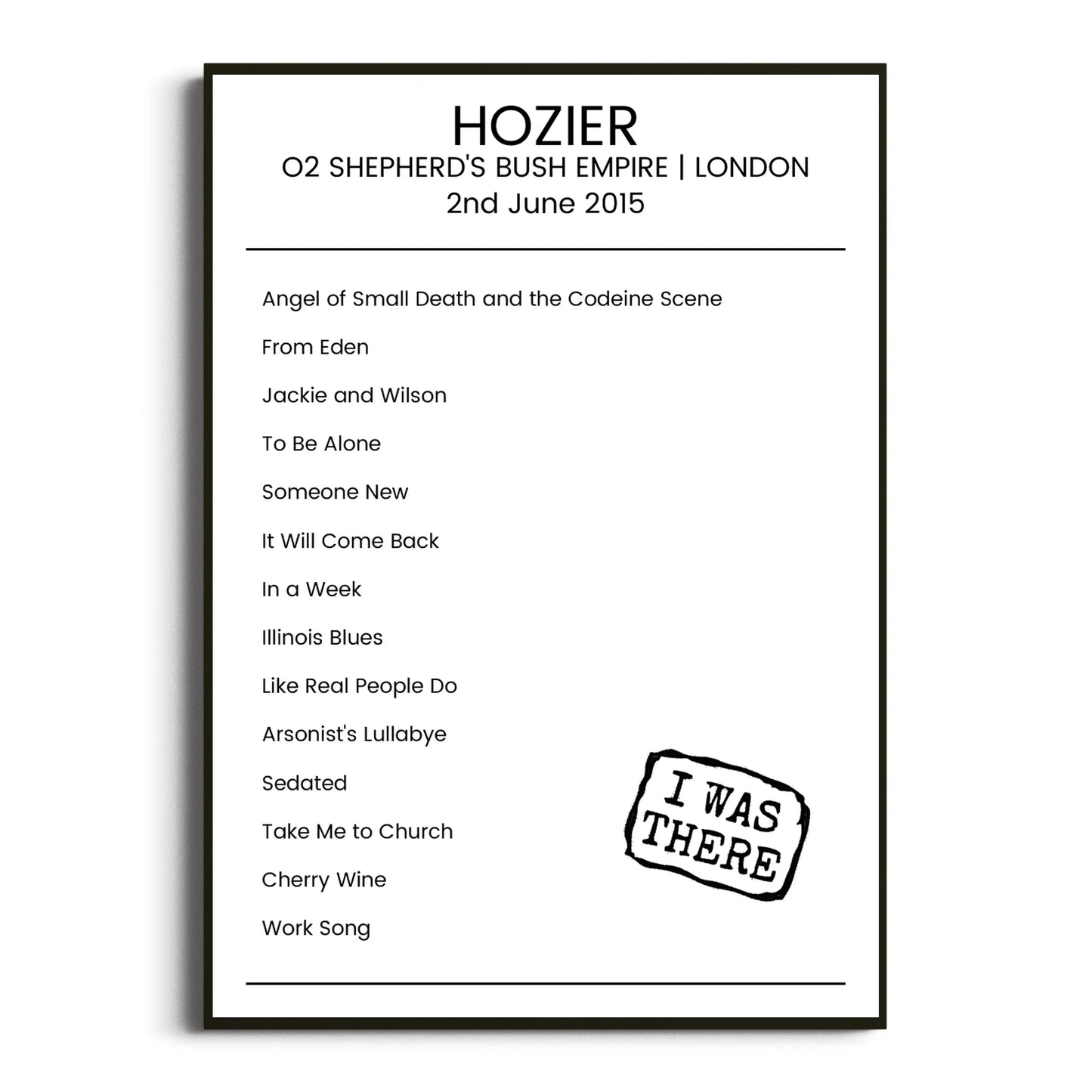 Hozier London 02 June 2015 Setlist Poster