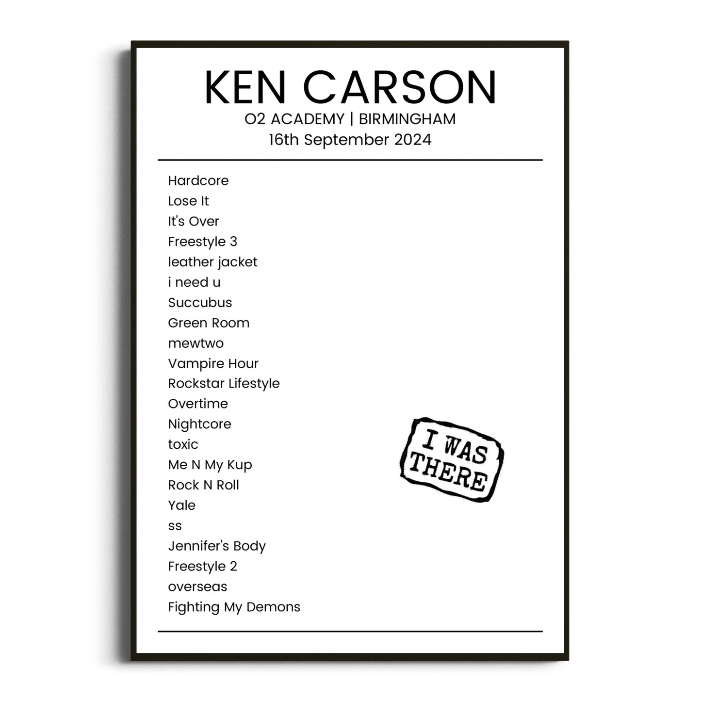 Ken Carson Birmingham 16 September 2024 Setlist Poster