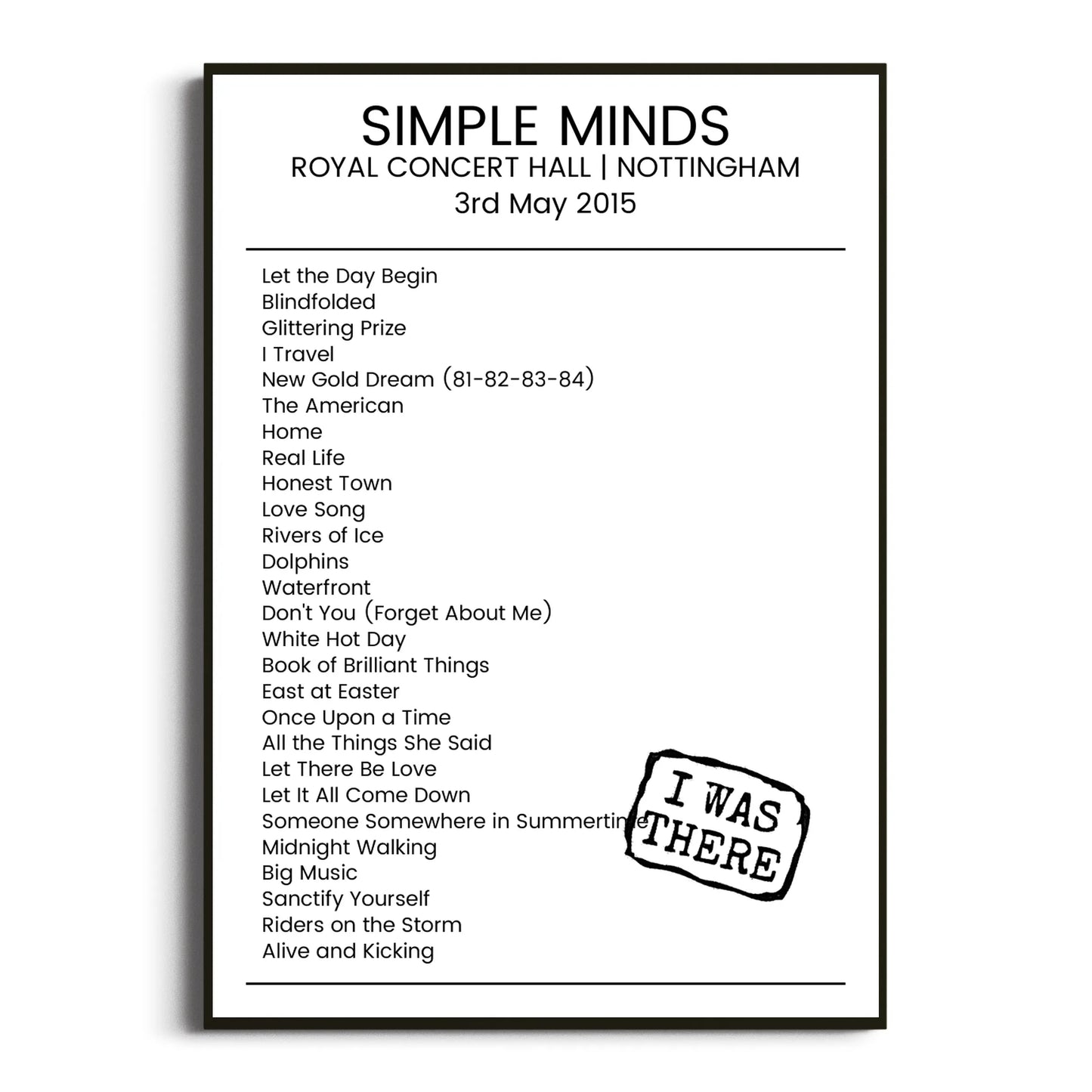 Simple Minds Nottingham 03 May 2015 Setlist Poster