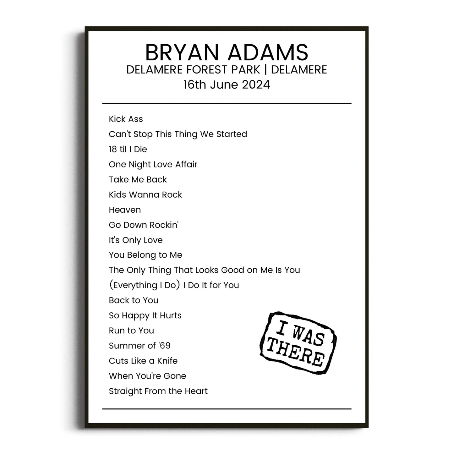 Bryan Adams Delamere 16 June 2024 Setlist Poster