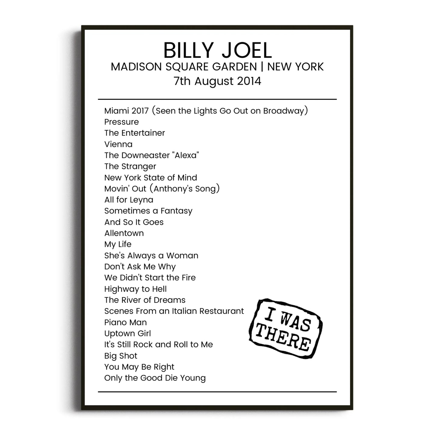 Billy Joel New York 07 August 2014 Setlist Poster