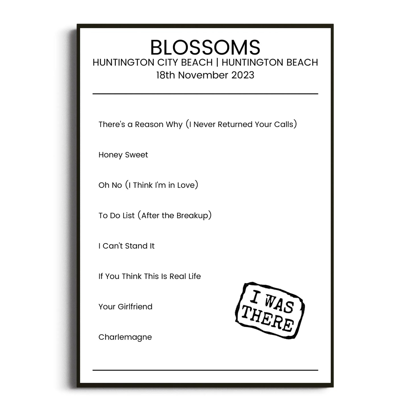 Blossoms Huntington Beach 18 November 2023 Setlist Poster