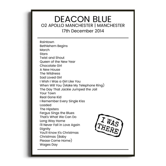 Deacon Blue Manchester 17 December 2014 Setlist Poster