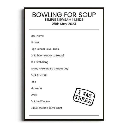 Bowling for Soup Leeds 28 May 2023 Setlist Poster