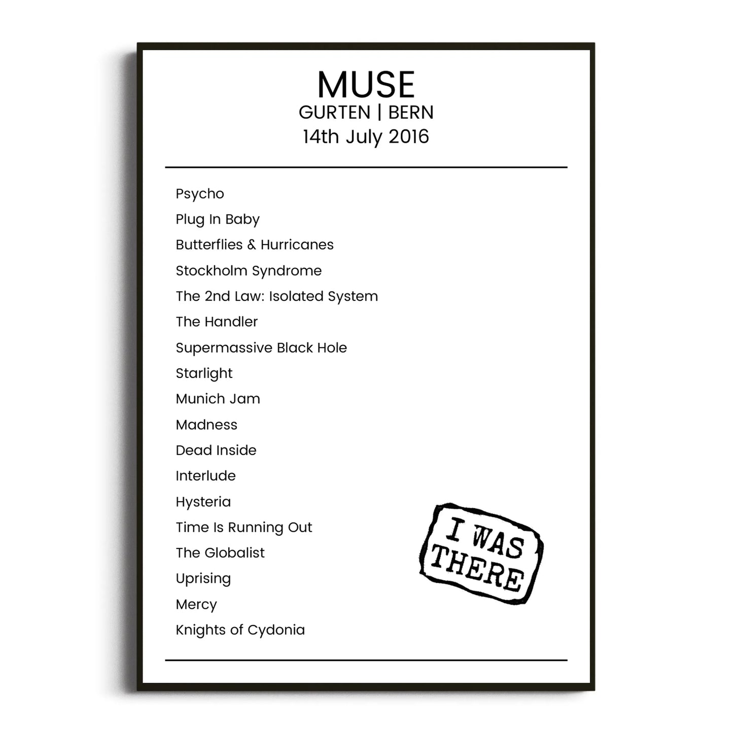 Muse Bern 14 July 2016 Setlist Poster