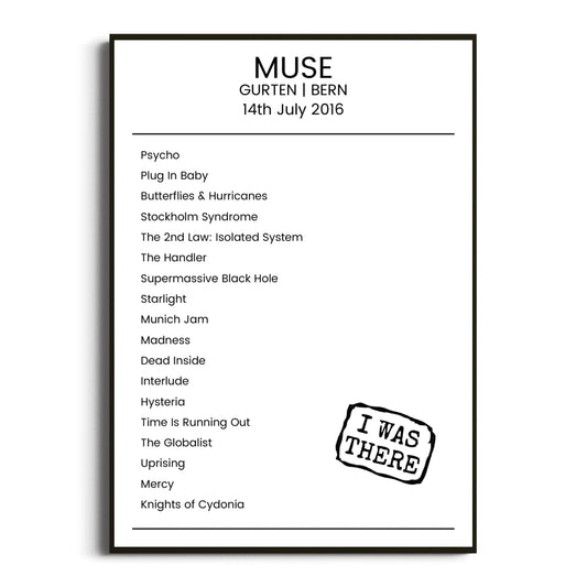 Muse Bern 14 July 2016 Setlist Poster