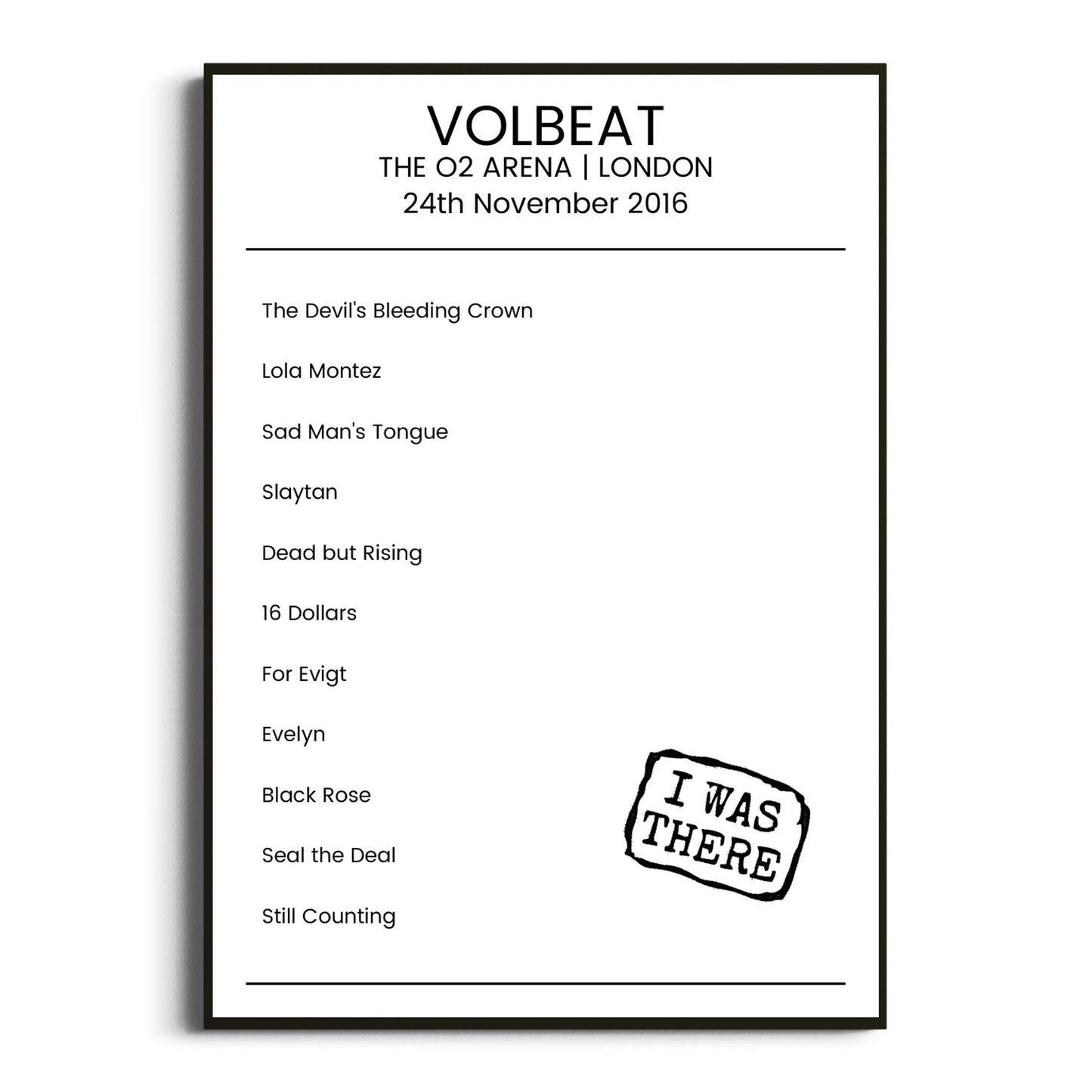 Volbeat London 24 November 2016 Setlist Poster