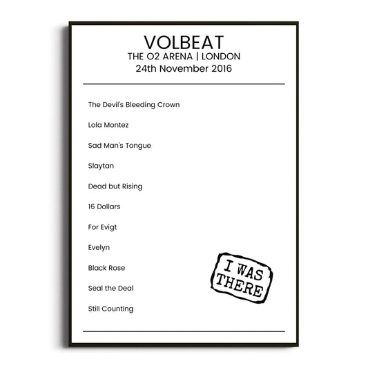 Volbeat London 24 November 2016 Setlist Poster