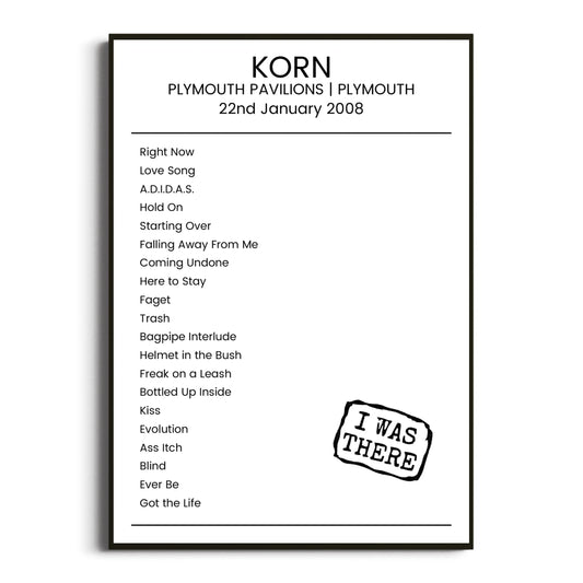 Korn Plymouth 22 January 2008 Setlist Poster