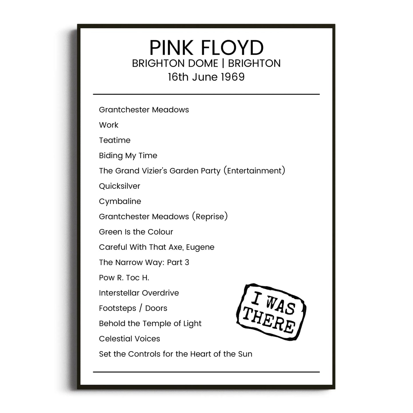 Pink Floyd Brighton 16 June 1969 Setlist Poster