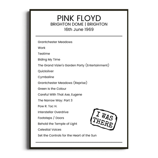 Pink Floyd Brighton 16 June 1969 Setlist Poster