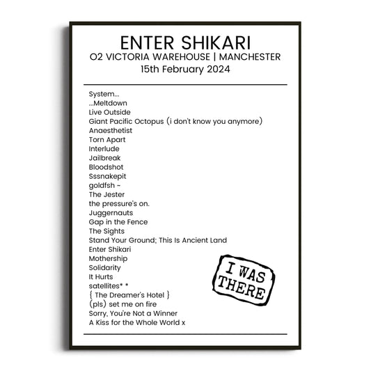 Enter Shikari Manchester 15 February 2024 Setlist Poster