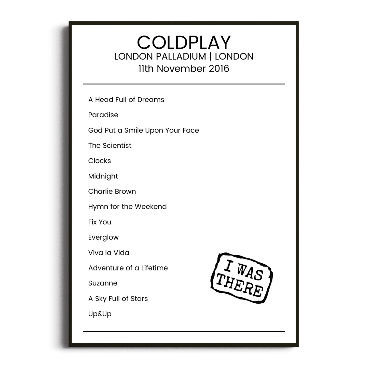 Coldplay London 11 November 2016 Setlist Poster