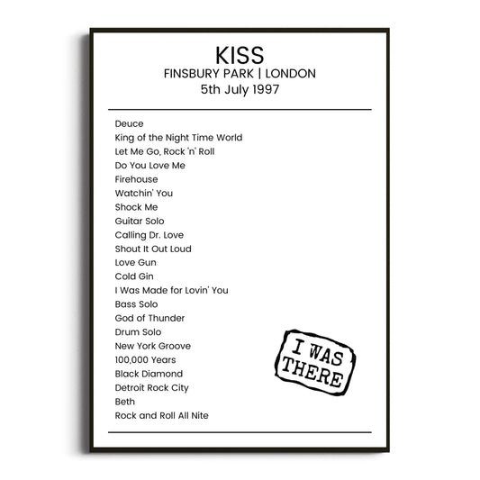 KISS London 05 July 1997 Setlist Poster