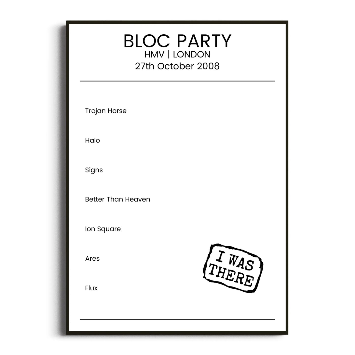 Bloc Party London 27 October 2008 Setlist Poster