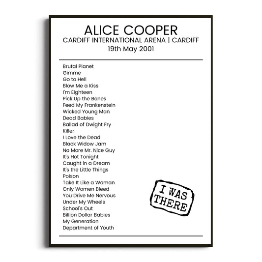 Alice Cooper Cardiff 19 May 2001 Setlist Poster